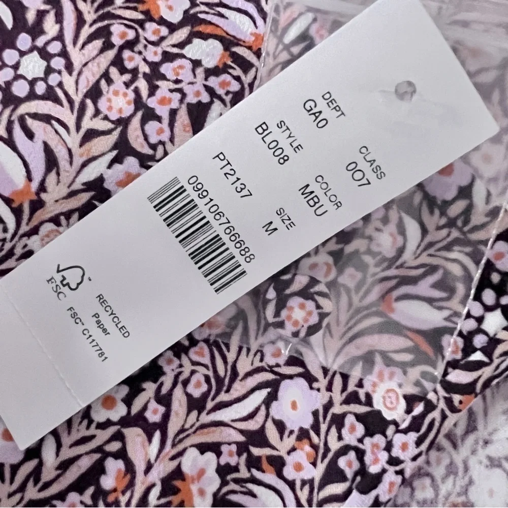 J. Crew Puff-Sleeve Satin Back Crepe Top Floral Flourish Blouse